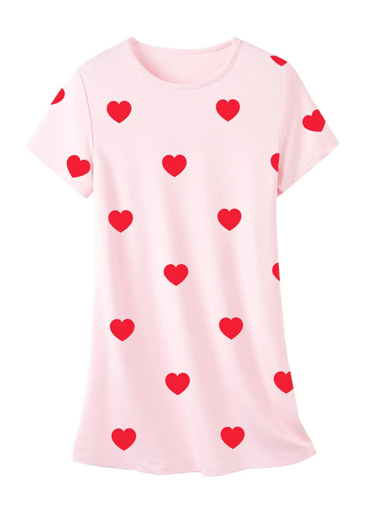 Umeyda Girls Short Sleep Pajamas Dress Summer Tshirt Dress Pink Heart 5-6 Years