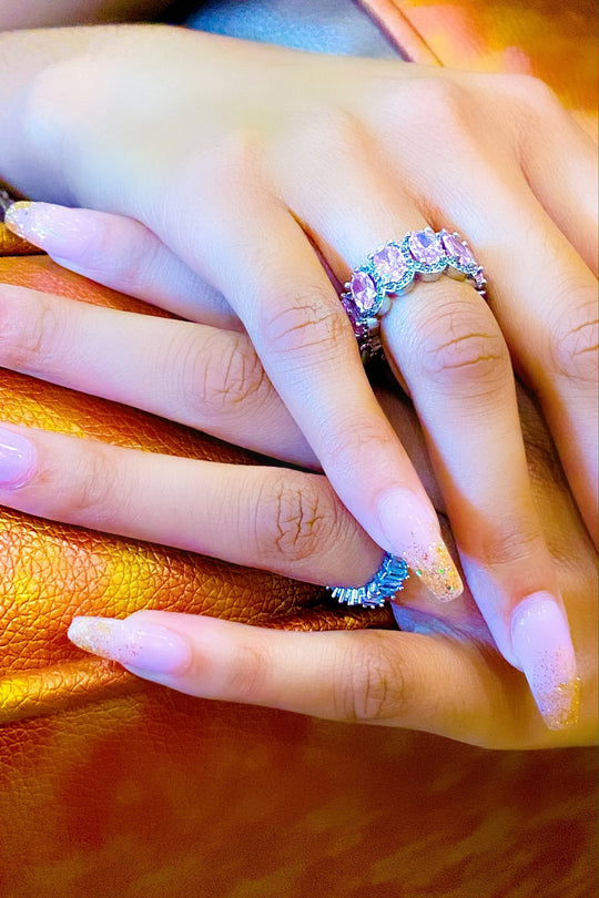 Princess Pink Eternity Ring Sterling Silver CZ Band