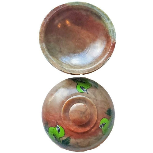 Soapstone Bird Pot Hand Carved Painted Rustic Decor Bowl