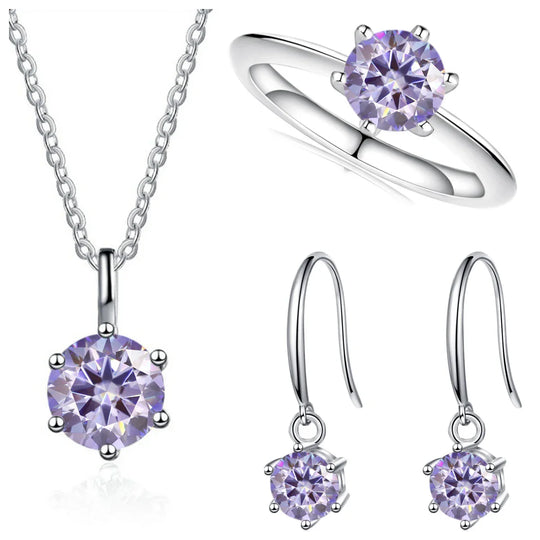 2.5ct Solitaire Moissanite 925 Sterling Silver Necklace Earrings Ring Set