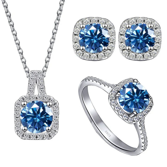 Sterling Silver 3-Piece Moissanite Jewelry Set 1ct Necklace Ring Earrings