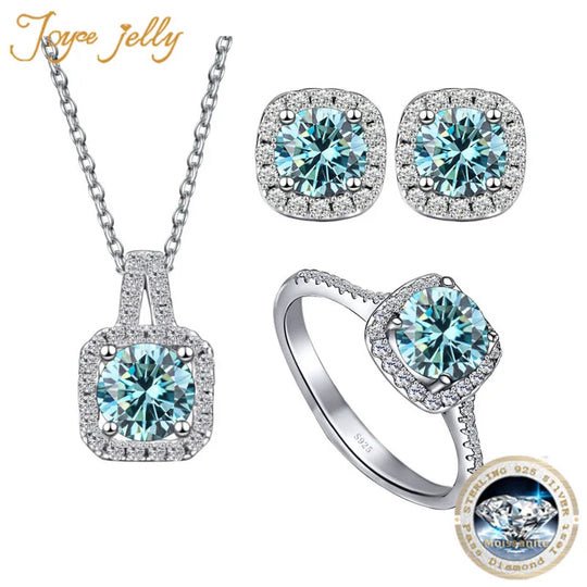 Sterling Silver 3-Piece Moissanite Jewelry Set 1ct Necklace Ring Earrings