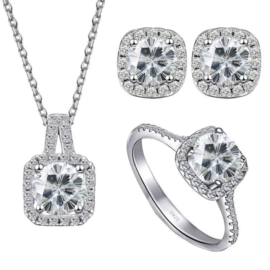 Sterling Silver 3-Piece Moissanite Jewelry Set 1ct Necklace Ring Earrings