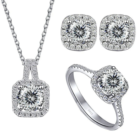 Sterling Silver 3-Piece Moissanite Jewelry Set 1ct Necklace Ring Earrings