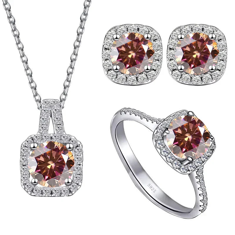 Sterling Silver 3-Piece Moissanite Jewelry Set 1ct Necklace Ring Earrings