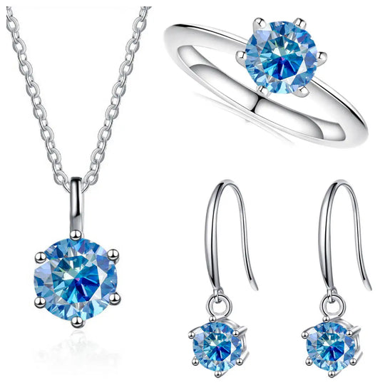 Sterling Silver 925 Moissanite Jewelry Set 2.5CT D Color Necklace Earrings