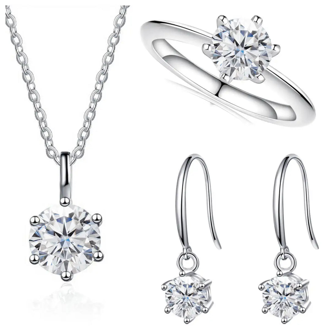 Sterling Silver 925 Moissanite Jewelry Set 2.5CT D Color Necklace Earrings