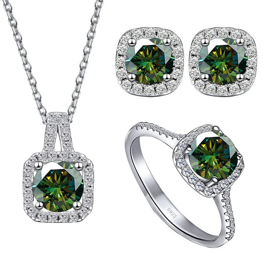 Sterling Silver 3-Piece Moissanite Jewelry Set 1ct Necklace Ring Earrings