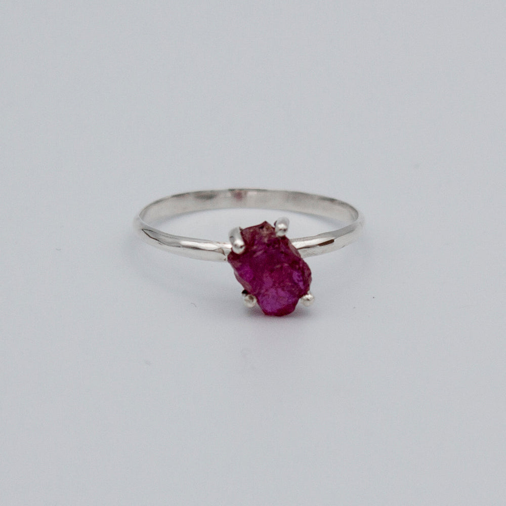 Sterling Silver Ruby Ring Raw Stone Minimalist Band