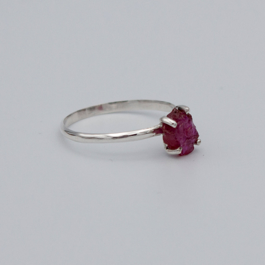 Sterling Silver Ruby Ring Raw Stone Minimalist Band