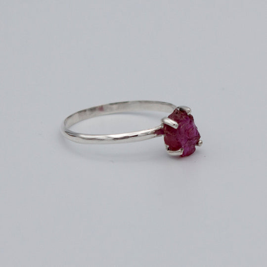 Sterling Silver Ruby Ring Raw Stone Minimalist Band