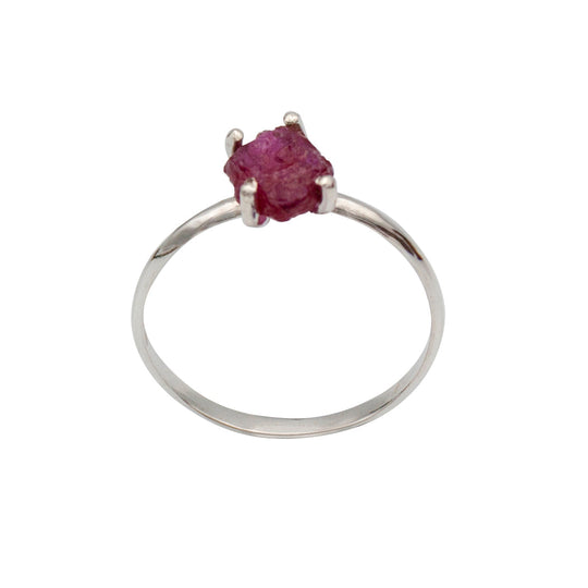Sterling Silver Ruby Ring Raw Stone Minimalist Band
