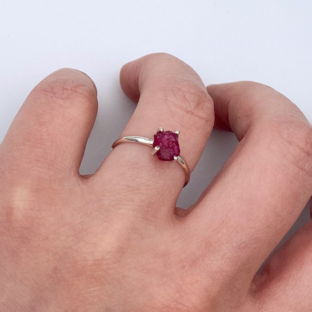 Sterling Silver Ruby Ring Raw Stone Minimalist Band