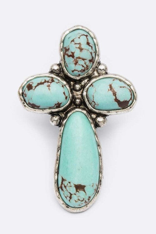Turquoise Stone Cross Stretch Ring Vintage Boho Adjustable