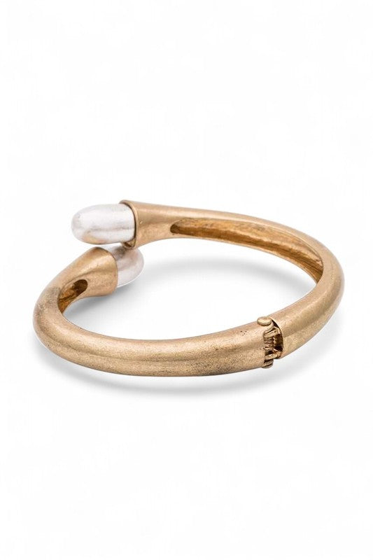 Two Tone Hinged Bangle Bracelet Gold Silver Modern Accent
