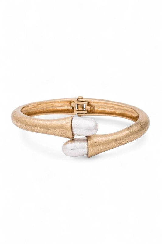 Two Tone Hinged Bangle Bracelet Gold Silver Modern Accent