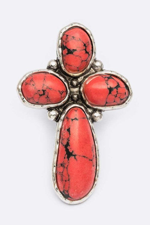 Turquoise Stone Cross Stretch Ring Vintage Boho Adjustable