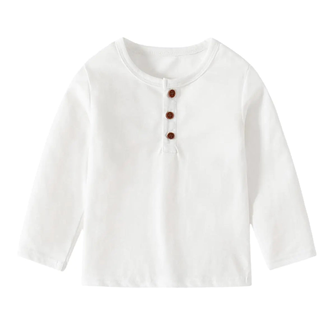 HahaNice Toddler Boys Henley Shirts Long Sleeve Cotton Tshirt for Kids(White Plain 2T)