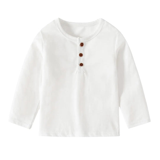HahaNice Toddler Boys Henley Shirts Long Sleeve Cotton Tshirt for Kids(White Plain 2T)
