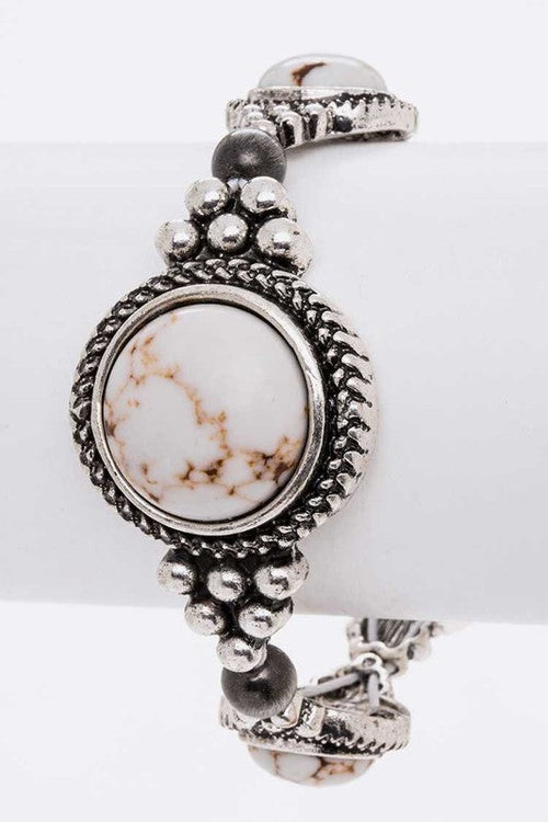 Western Black Howlite Stone Stretch Bracelet Silver